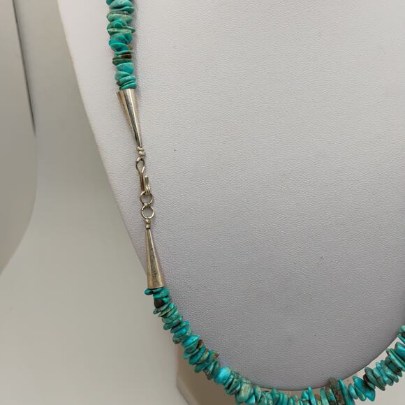 Turquoise Chip Necklace in Graduated Sizes with Sterling Clasps- 24 inches - Picture 2 of 5